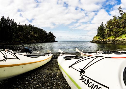 Kayaks on the beach in the San Juan Islands