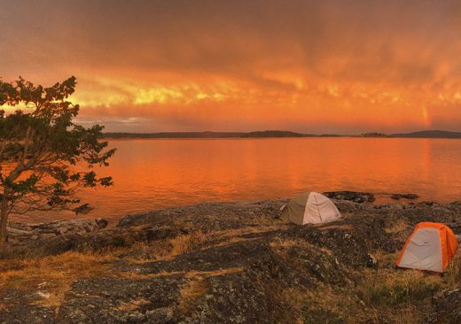 Camping as the sun sets over Washington