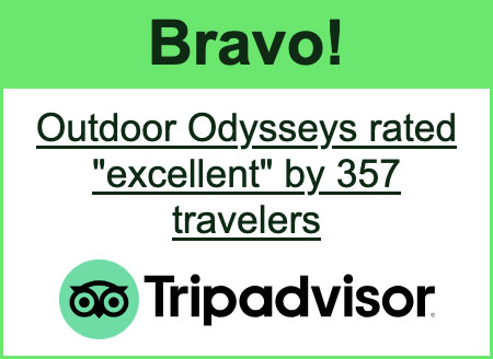 Tripadvisor badge displaying 'Bravo!' and 'Outdoor Odysseys rated excellent by 357 travelers' with the Tripadvisor logo.