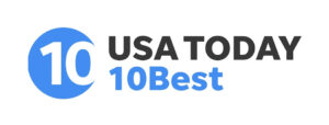 USA Today 10Best logo featuring the number 10 in blue and the text 'USA Today 10Best' in black and blue.